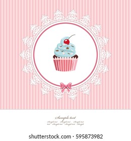 Greeting card template with cupcake. For birthday, scrapbook or bakery design.