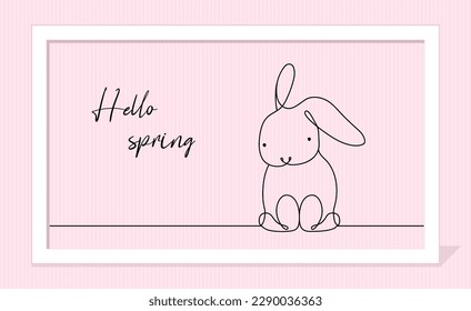 Greeting card template with cute bunny in line art style