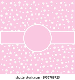 Greeting card template with daisy and white circles shaped text frame and vintage floral print.Vector illustration.