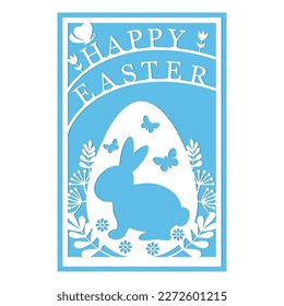 Greeting card template with Easter bunny, papercut style paper cutting, vector illustration