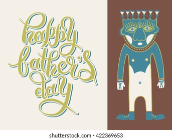 greeting card template for Father Day with hand lettering inscription and man modern drawing, vector illustration