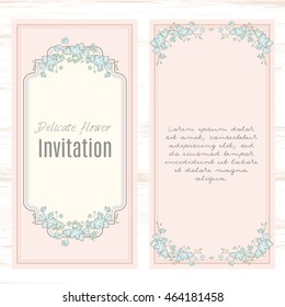 greeting card template floral background. Design stationery set in vector format. Wedding card or invitation, shabby chic