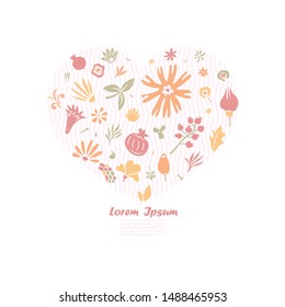 greeting card template with floral doodles forming heart sign