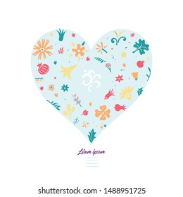 greeting card template with floral doodles forming heart sign