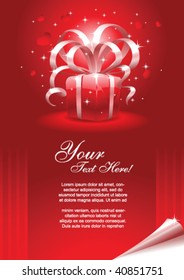 Greeting card template with gift box and copy space, vector illustration.