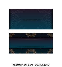 Greeting card template with a gradient of blue color with Greek gold ornaments for your congratulations.