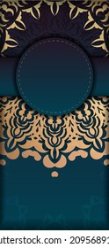 Greeting card template with gradient blue color with greek gold pattern prepared for typography.