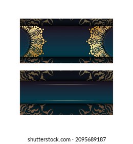 Greeting card template with gradient blue color with Indian gold pattern for your design.