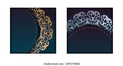 Greeting card template with gradient blue color with vintage gold pattern for your congratulations.