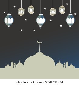 greeting card template with lantern and star. nice and beautiful abstract or poster for Ramadan Kareem or Eid Mubarak - Place For Your Design, Text
