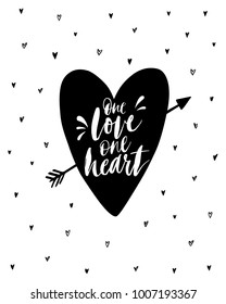 
Greeting card template with lettering on Valentine's Day at black and white colors. Postcard in modern style