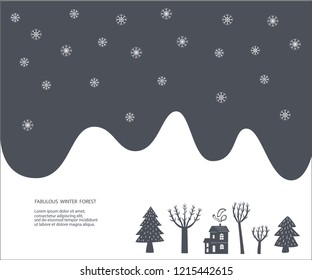 Greeting card template with lettering and winter forest.