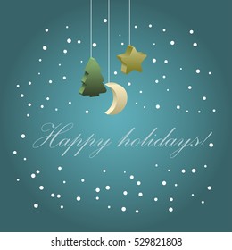 Greeting card template made of cardboard. Happy holidays colorful card design. Vector illustration. 