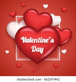 Greeting Card Template Mock up Design Realistic Heart Valentine Day Symbol Icon Vector Illustration