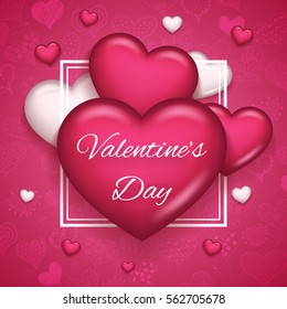 Plantilla de tarjeta de saludo Montaje Diseño Corazón realista Símbolo de San Valentín Icono Ilustración vectorial