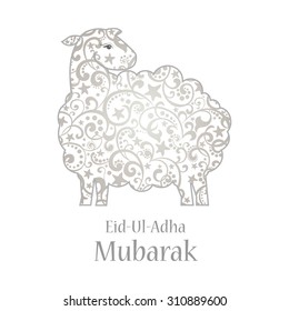 Greeting card template for Muslim Community Festival of sacrifice Eid-Ul-Adha with sheep. Vector Illustration 