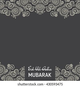 Greeting card template for Muslim Community Festival Eid Al Fitr Mubarak with zentangle ornament.