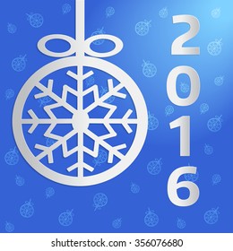 Greeting card template New Year 2016, blue background, vector illustration.