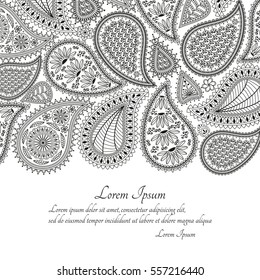 Greeting card or template with paisley ornament. Vector illustration.