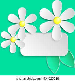 Greeting card template with paper camomile flowers. Vector illustration EPS 10