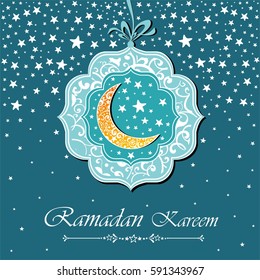 A greeting card template 'Ramadan Kareem'. Mint background with isolated icon for ramadan kareem. Vector Illustration