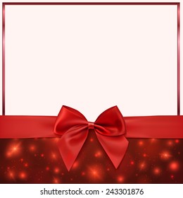 Greeting card template with red bow and ribbon. Invitation. Vector illustration