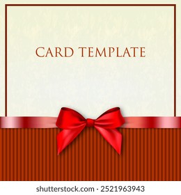 Greeting card template with red bow, ribbon . Vector illustration