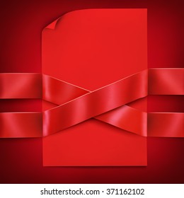 Greeting card template with red paper blank and ribbons vector illustration