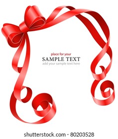 Greeting Card Template With Red Ribbon And Bow Vector Illustration Isolated On White Background