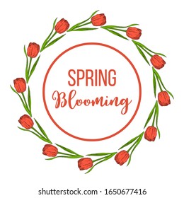 Plantilla de tarjeta de saludo con flor de marco redondo de tulipán, ilustración vectorial