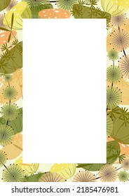 Greeting card template. Square frame with vector pattern of stylized meadow herbs.