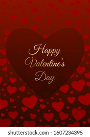 Greeting card template for st valentine's day with text and hearts on a red background.