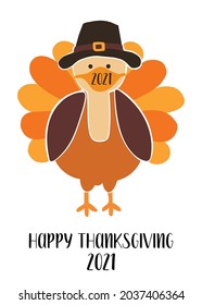 Greeting Card Template Thanksgiving 2021. Fully Editable Vector Illustration. Turkey Wearing A Face Mask Social Distancing Covid Pandemic. Wear A Mask. Flyer, Poster, Greeting Card, Social Media Post