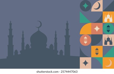 Greeting card template theme of Islamic event for wallpaper design. Poster, media banner. 