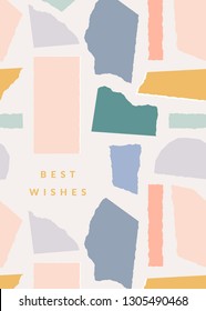 Greeting Card Template With Torn Paper Pieces In Pastel Colors And Text 