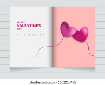 Greeting Card template vector illustration Happy Valentine Day.Two heart for valentine card.