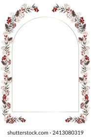 Greeting card template with watercolor plants and flowers frame.
Vector illustration.