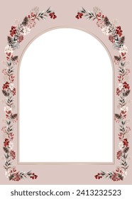 Greeting card template with watercolor plants and flowers frame.
Vector illustration.