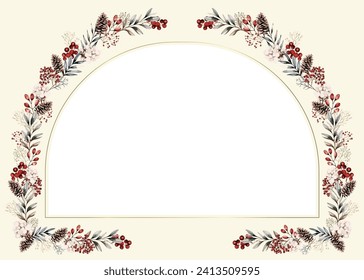 Greeting card template with watercolor plants and flowers frame.
Vector illustration.