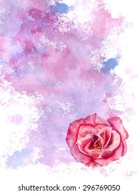 A greeting card template with a watercolor vintage-style rose and a textured artistic background, scalable vector graphic