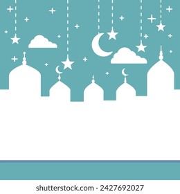 greeting card template with white mosque silhouette. Suitable for greeting templates for Ramadhan, Eid al-Fitr and other Islamic holidays.