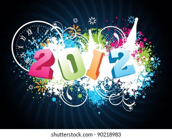 greeting card with text 2012 on grungy blue rays background for New Year, Party & Other occasions.