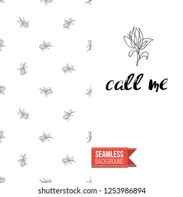 Greeting card with text: call me. Floral continuous line drawing pattern with flowers on one side. Hand drawn one line illustration. Invitation, post card or flyer vector template.