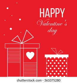greeting card with text , gifts, heart and snow. red background