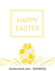 Greeting Card with text Happy Easter. Yellow egg in the grass on white background. Vector illustration