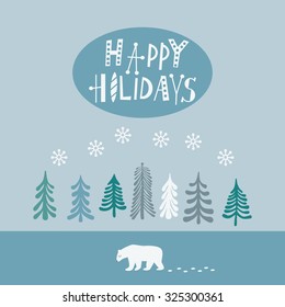 Greeting Card with text Happy Holidays, background for winter and christmas theme. Vector illustration. 