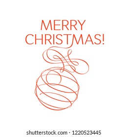 greeting card with text merry christmas and calligraphic christmas ball