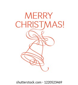 greeting card with text merry christmas and calligraphic christmas bell