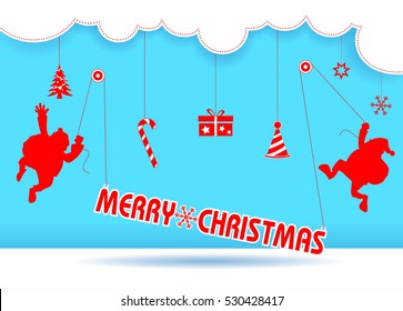greeting card text with santa claus ,reindeer and gift  for decorative merry christmas celebration and countdown to new year festival holiday in december every year