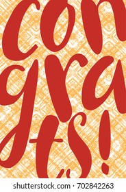 Greeting card with a textile background and an inscription. Vector drawing